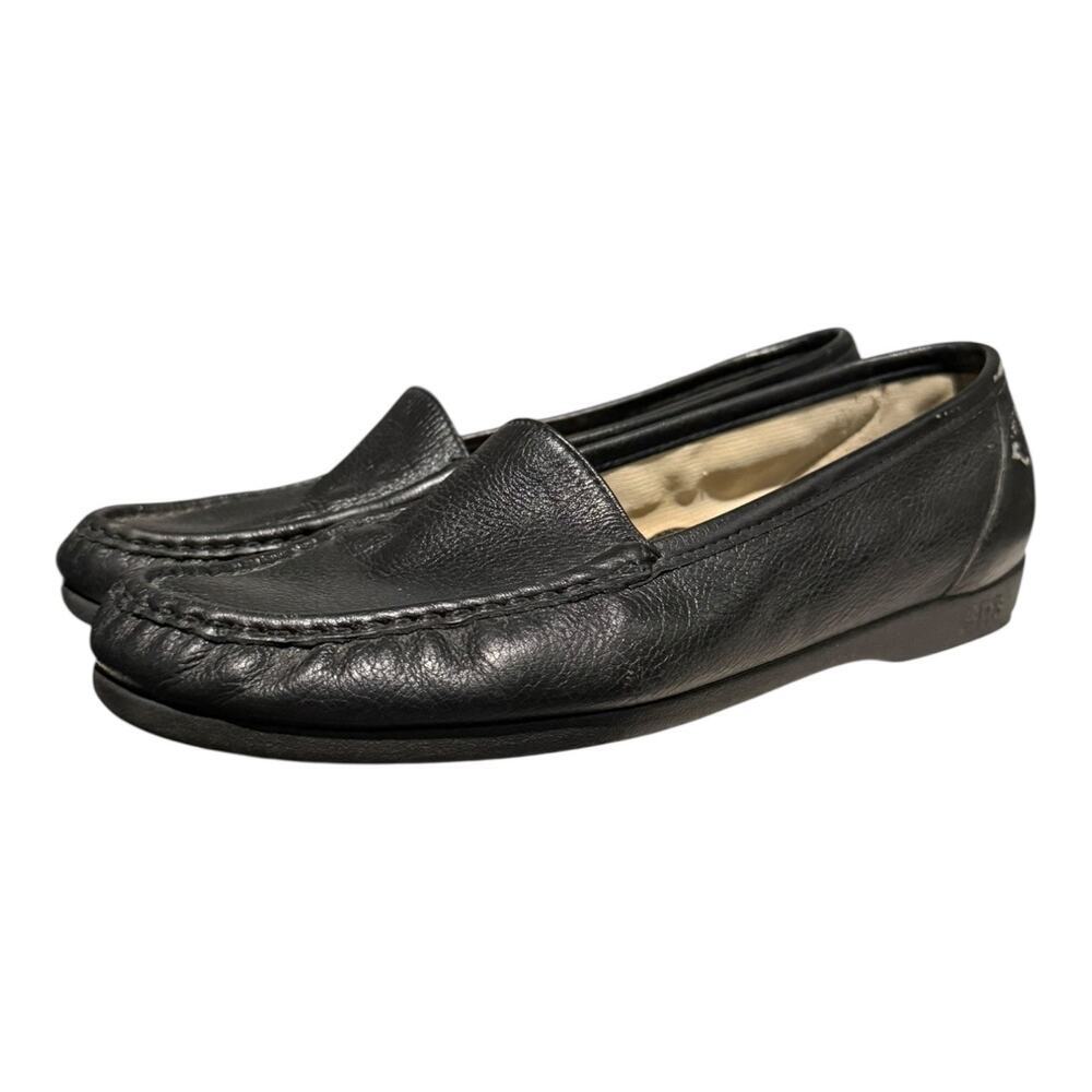 SAS Simplify Women’s Shoes 10.5 Wide Black Leather Slip On Comfort Flat Loafer